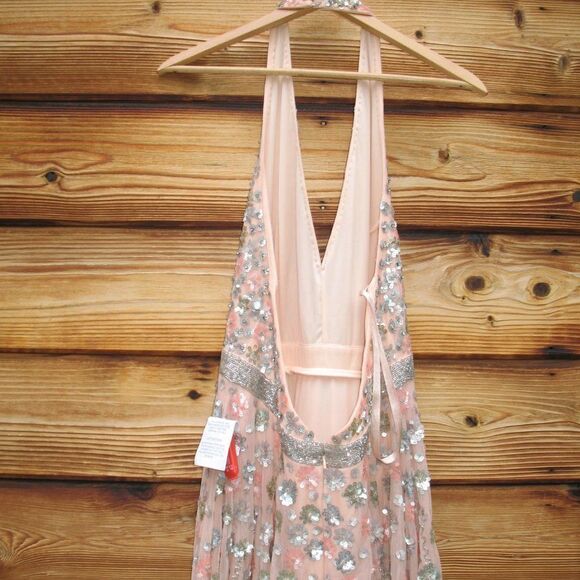 Mac Duggal 5654  Womens Blush Halter Back Floral Embellished Gown Dresss - Picture 11 of 16